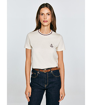 Памучна дамска блуза в цвят крем Lemorse снимка