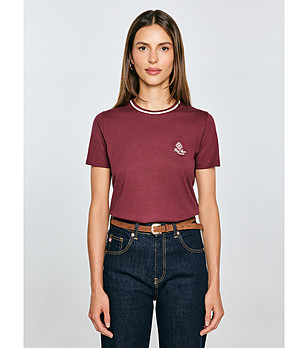 Памучна дамска блуза в бургунд Lemorse снимка