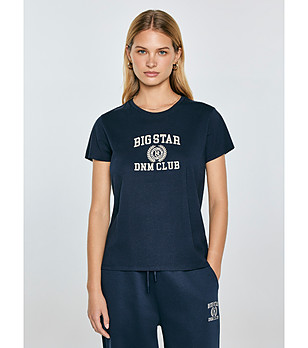 Тъмносиня дамска памучна тениска Bensa снимка