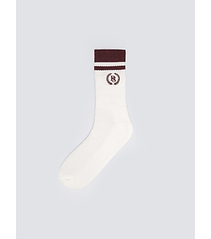 Бели дамски чорапи в кант в бургунд Prepalia снимка
