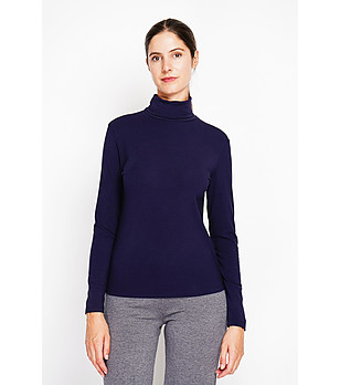 Тъмносиня плътна дамска термо блуза с поло яка снимка