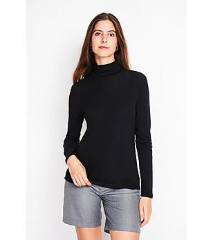 Черна плътна дамска термо блуза с поло яка снимка