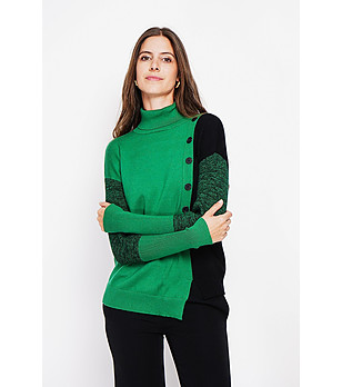 Дамски пуловер в зелено и черно снимка