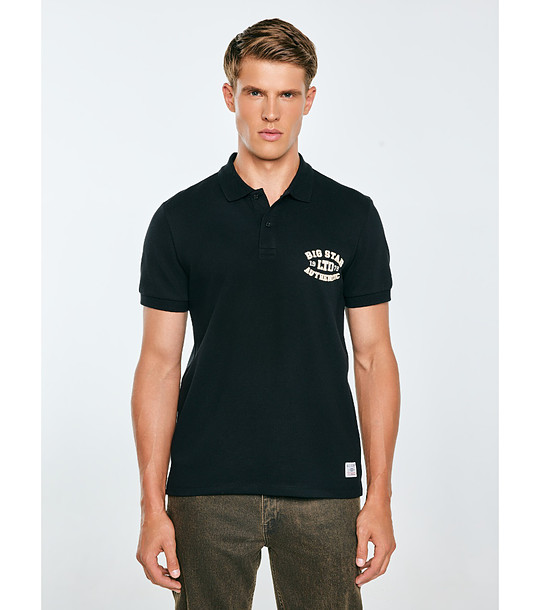 Черна мъжка памучна блуза с яка Livier снимка