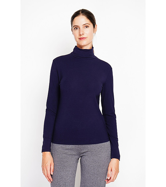 Тъмносиня плътна дамска термо блуза с поло яка снимка