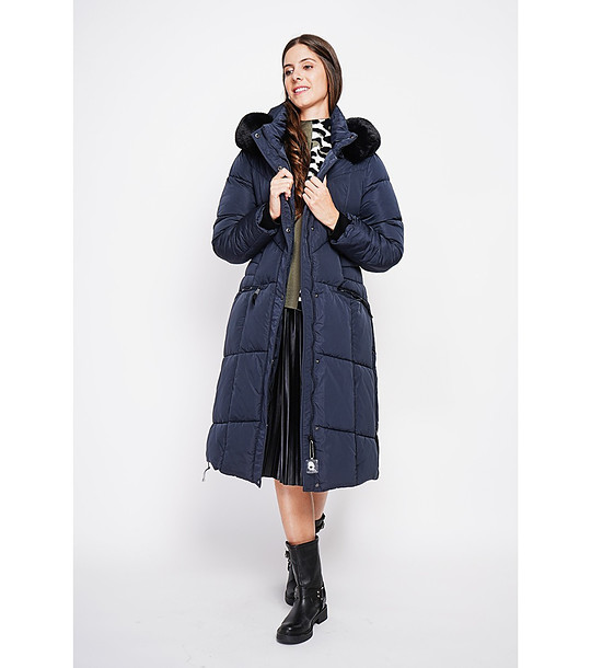 Дълго дамско зимно яке в тъмносиньо снимка