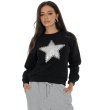 Черен дамски пуловер със звезда-0 снимка