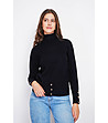 Черен дамски пуловер с декоративни копчета-0 снимка