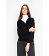 Черен дамски пуловер с яка-0 снимка