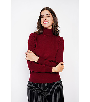 Дамски поло пуловер в бордо снимка