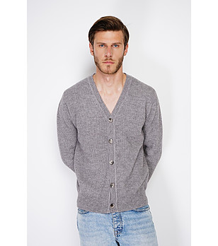 Сива мъжка жилетка с кашмир снимка