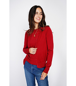 Комплект от блуза и жилетка в червено с кашмир снимка