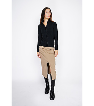 Черна дамска жилетка с цип и с кашмир снимка