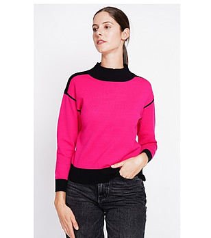 Дамски пуловер в циклама и черно снимка