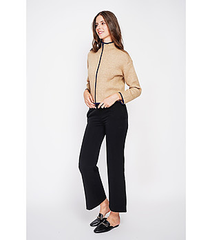 Бежова дамска жилетка с тъмносин кант снимка