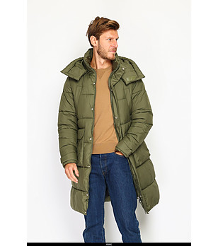 Мъжки зимно дълго яке в цвят каки снимка