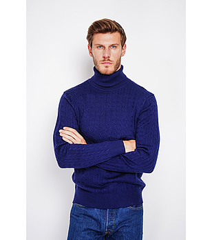 Тъмносин поло мъжки пуловер снимка