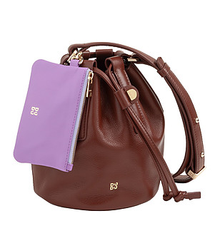 Дамска малка кожена чанта през рамо Filicudi в кафяво с портмоне снимка