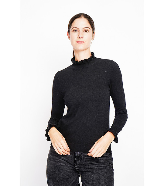 Дамски пуловер в черно с къдрички снимка