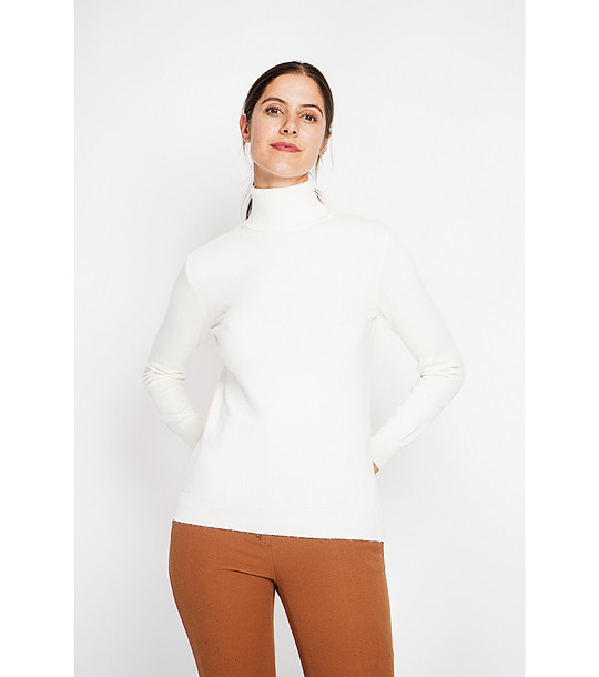 Дамски поло пуловер в цвят крем снимка