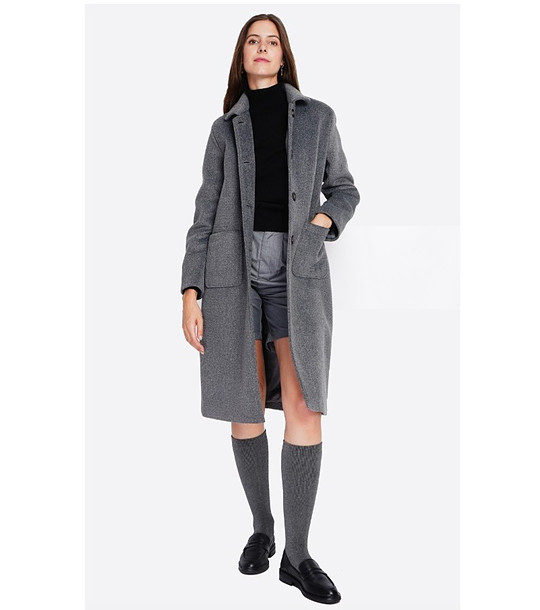 Дълго дамско сиво зимно палто с вълна снимка