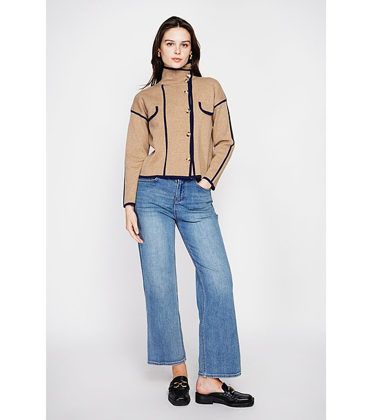 Бежово дамско яке с черни кантове снимка