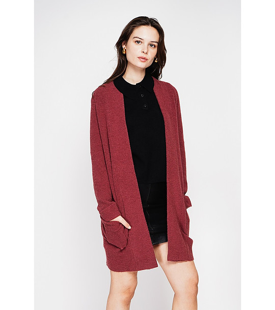 Дамска жилетка в бордо с джобове снимка