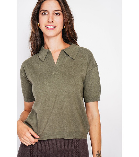 Дамски пуловер в цвят каки снимка