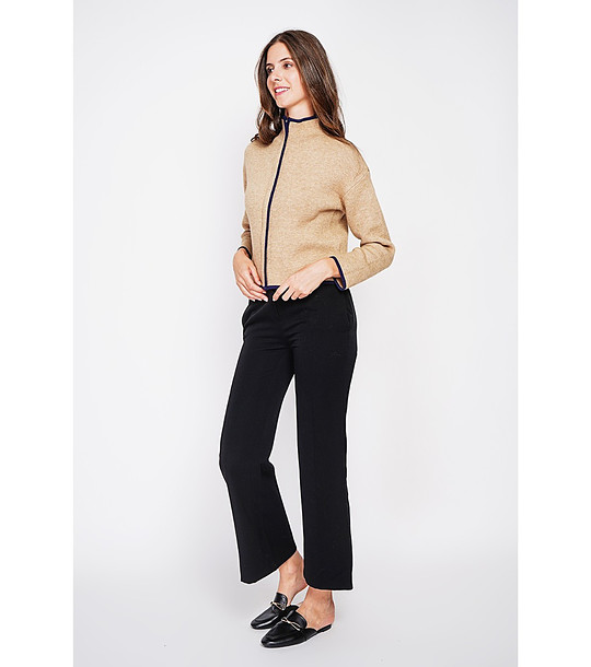 Бежова дамска жилетка с тъмносин кант снимка