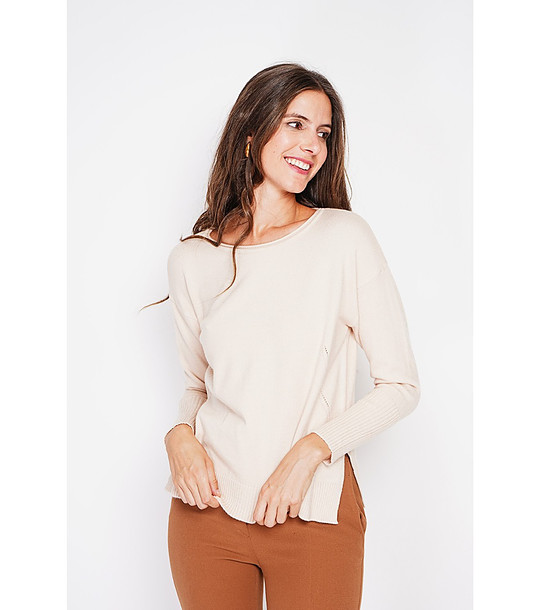 Дамски оversize пуловер в цвят крем снимка