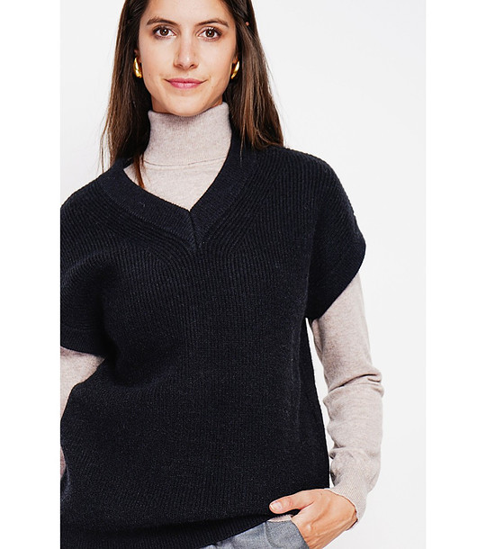 Дамски пуловер без ръкави в черно снимка