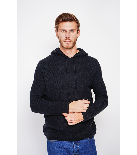 Мъжки пуловер в черно с качулка снимка