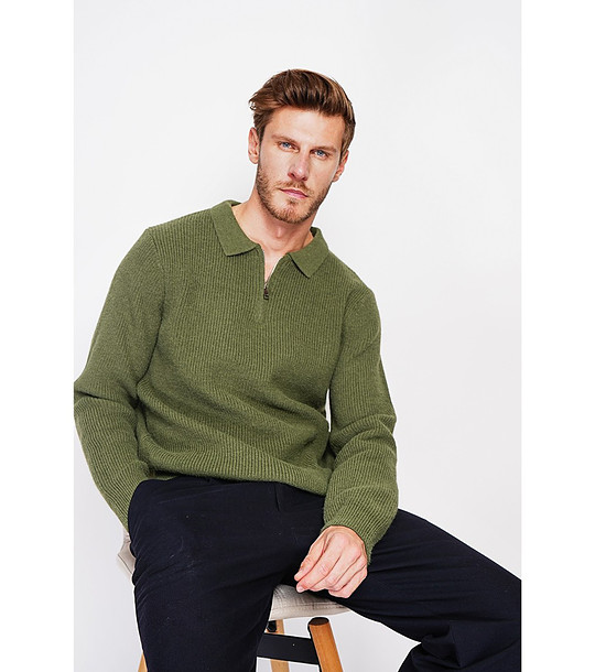 Мъжки пуловер в цвят каки снимка