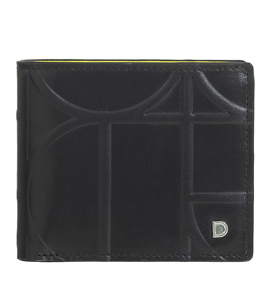 Мъжки портфейл от естествена кожа в черно и жълто Plinio снимка