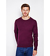 Мъжки пуловер в бордо с плетеници-1 снимка