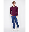 Мъжки пуловер в бордо с плетеници-3 снимка