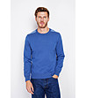 Син мъжки пуловер с контрастни платки-4 снимка