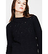 Дамски пуловер в черно с ажурна предна част-2 снимка