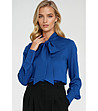 Дамска синя блуза с връзка-2 снимка