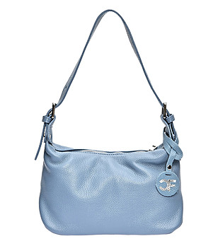 Светлосиня дамска чанта от естествена кожа  снимка