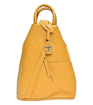 Дамска раница от естествена кожа Julie в цвят горчица снимка