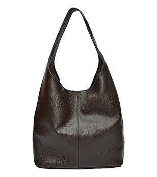 Кафява кожена дамска чанта хобо снимка