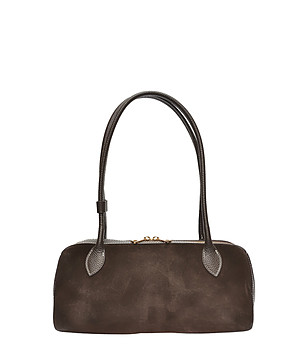 Дамска кожена чанта в тъмнокафяво снимка