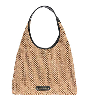 Бежова дамска чанта с черна дръжка Ardenа снимка