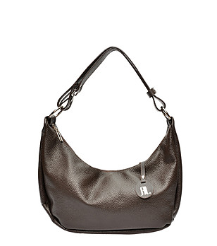 Тъмнокафява кожена чанта за рамо снимка