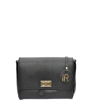 Малка черна дамска кожена чанта за рамо снимка