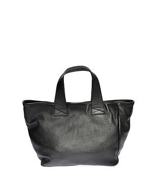 Черна трапецовидна кожена дамска чанта снимка