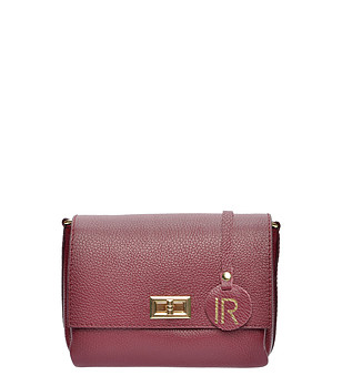 Малка дамска кожена чанта за рамо в бордо снимка