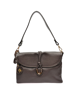 Тъмнокафява кожена чанта за рамо снимка