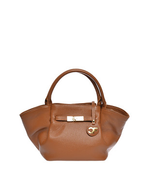 Дамска кожена чанта в цвят коняк Rita снимка